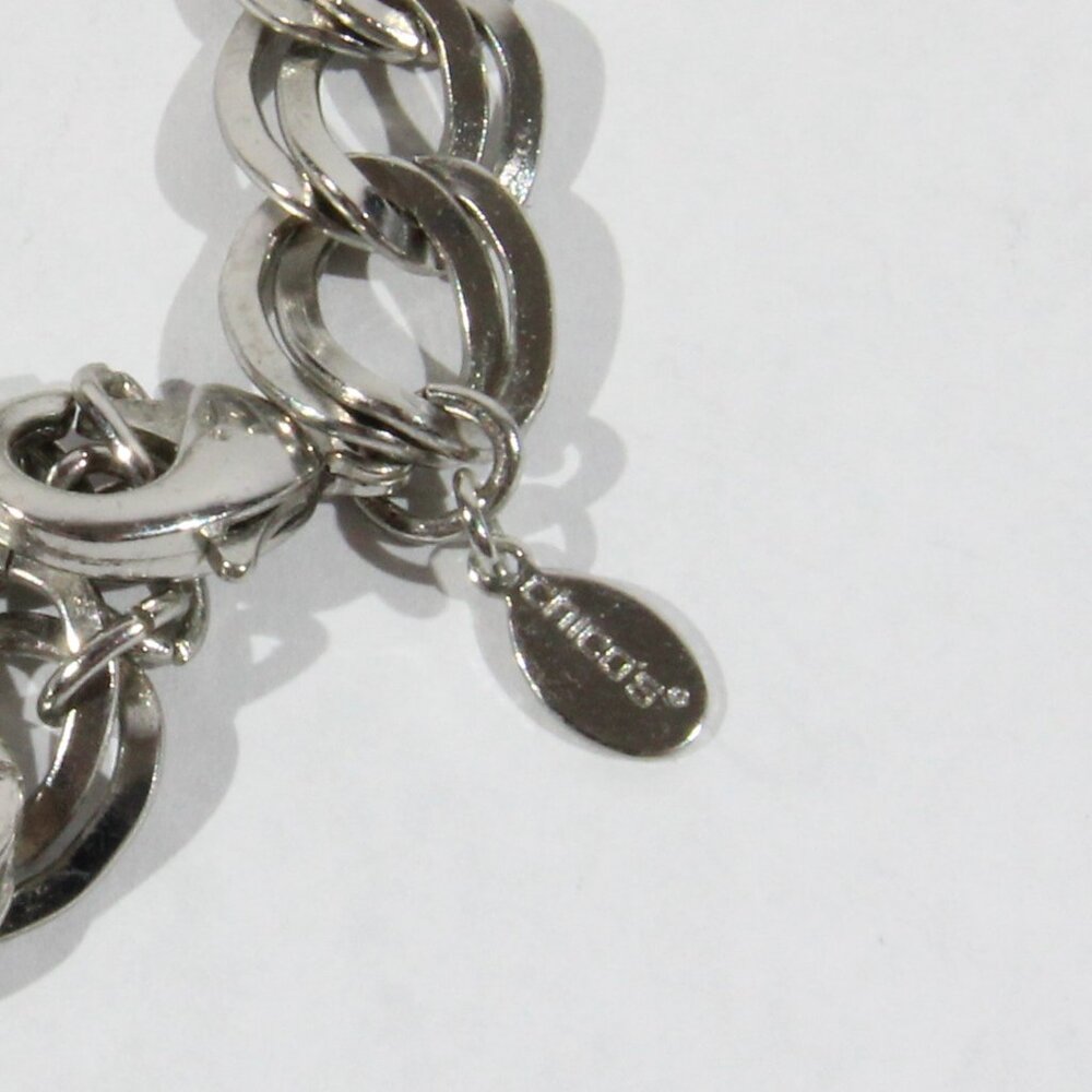 Chico's Silver Tone and Grey Fabric, Faux Pearls and Rhinestones Necklace - Picture 10 of 10